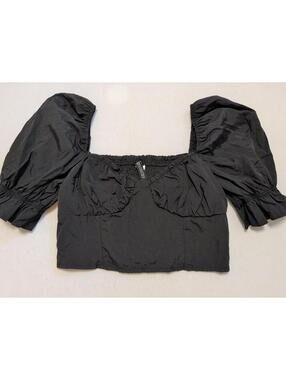Divided Black Puff Sleeve Crop Top size M